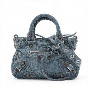 Balenciaga Neo Cagoule Denim Handbag Blue Mirror